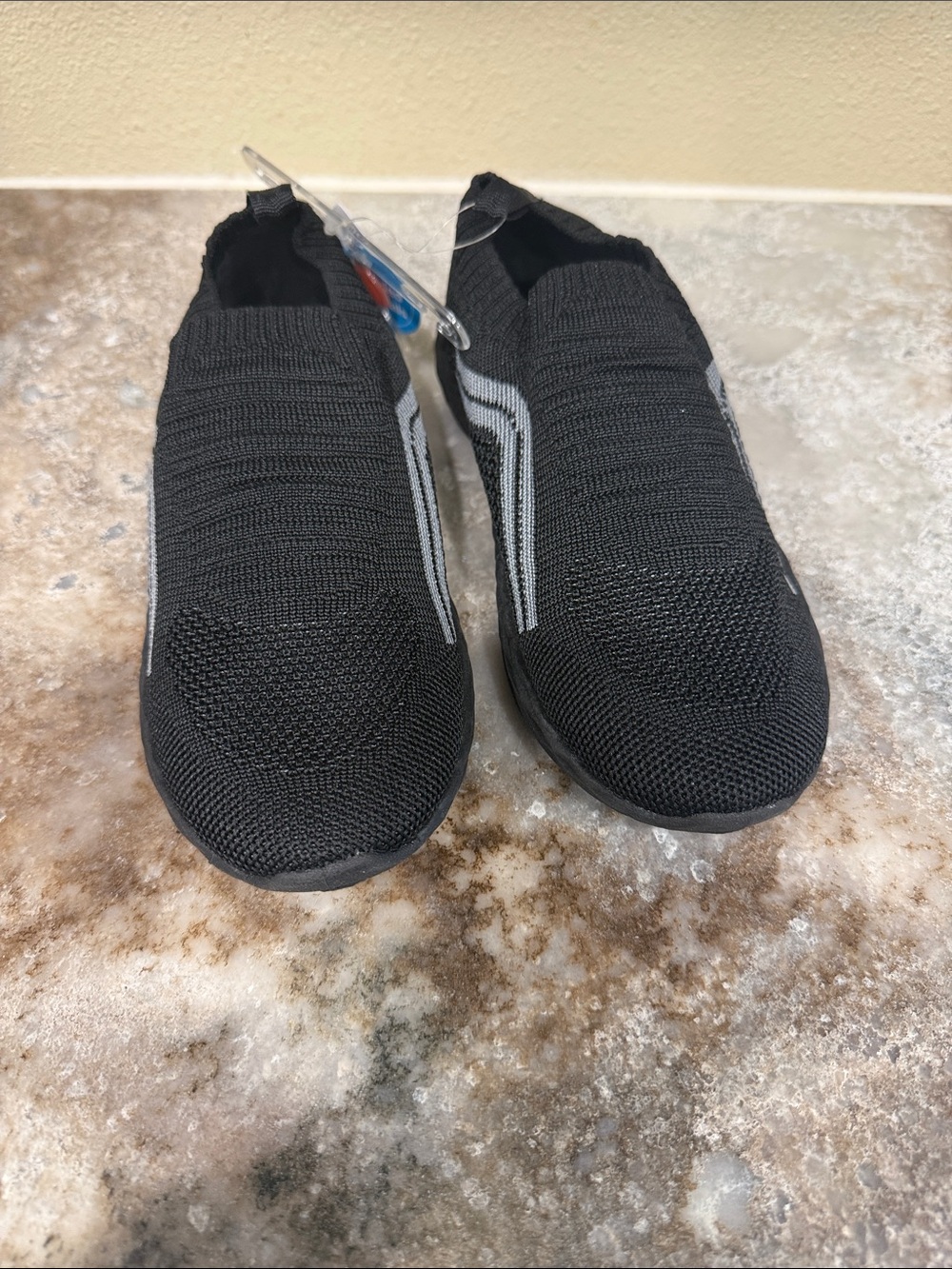 Carter's Black Knit Slip-On Kids Sneakers with Light Gray Accents
